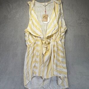Umgee USA Yellow Striped Vest Sleeveless Tie Front High‎ Low Top Size M New